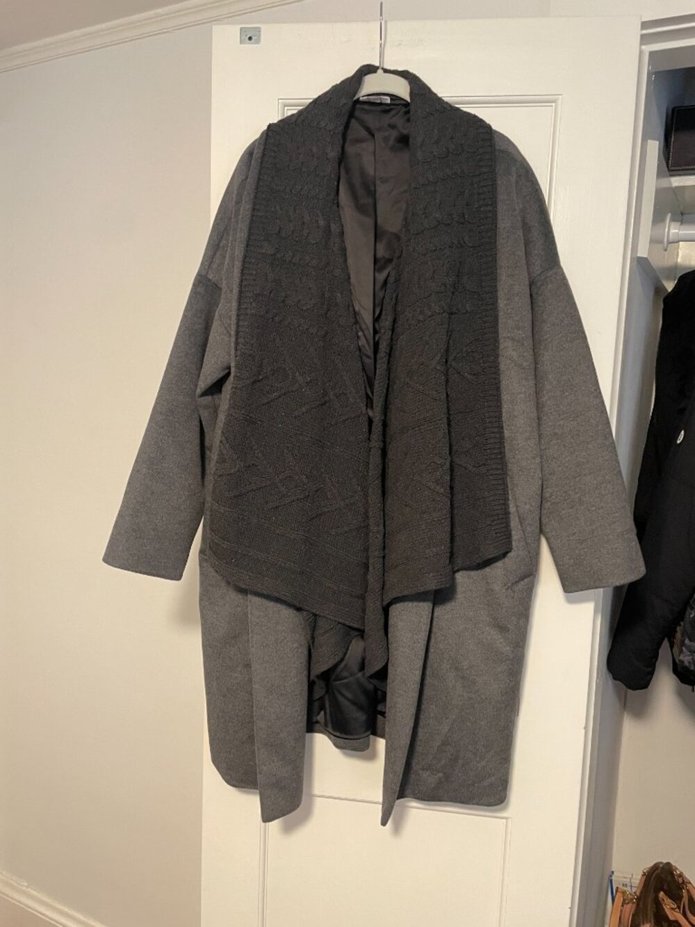 Sosken Bobbie Wool Blend Cocoon Coat Custom Removable Knit Collar Dickey - Large